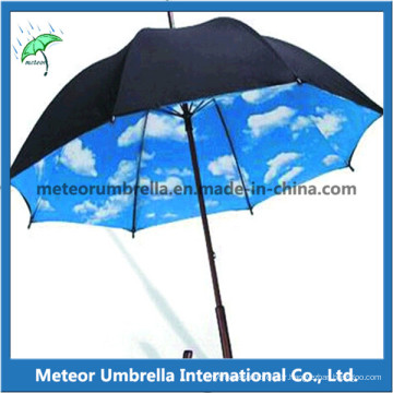 Arbre en bois droit Automatique ouvert Nuageux ciel Intérieur Promotion Parapluie